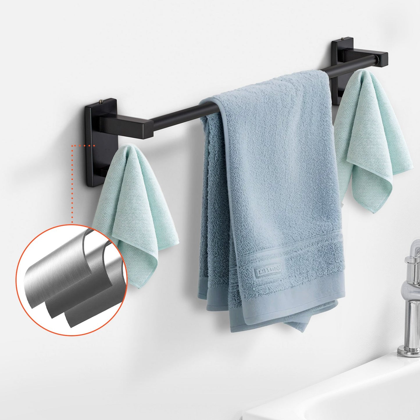 Matte Black Bathroom Hardware Set, 4 Pieces Stainless Steel Bathroom Accessories Set, 24-inch Towel Bar, Towel Ring, Robe Towel Hook, Toilet Paper Holder, for Bath Room, Wall Mounted