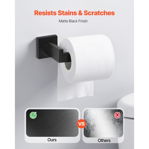 Mattsvart Badrumsbeslagset, 10-delars badrumstillbehörsset, 2 handdukshängare i rostfritt stål 24-tums, 2 handdukshängare, 4 handdukskrokar, 2 toalettpappershållare för badrum, väggmonterad |  EU