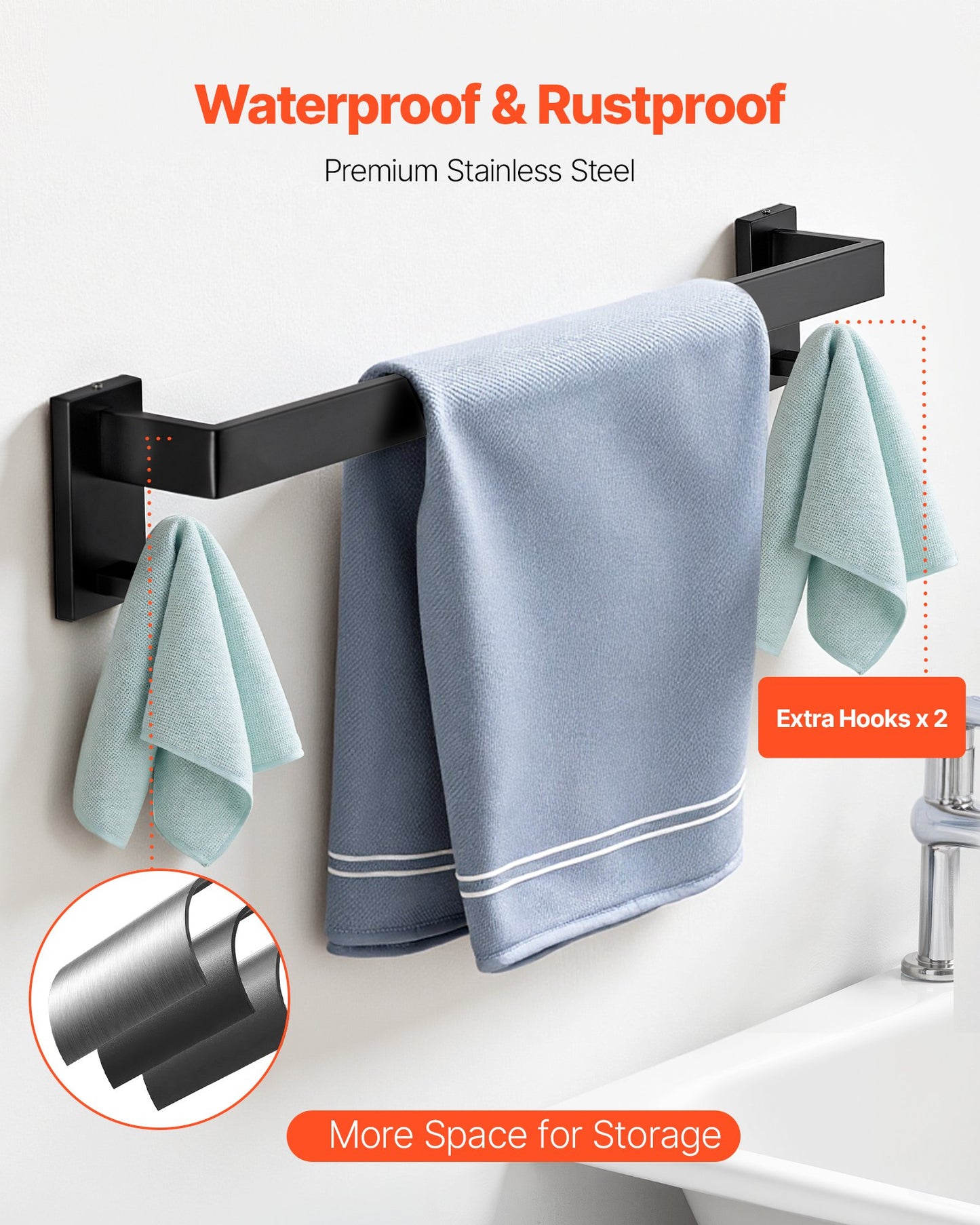 Matte Black Bathroom Hardware Set, 10-Piece Bathroom Accessories Set, 2 Stainless Steel 24-in Towel Bars, 2 Towel Racks, 4 Robe Towel Hooks, 2 Toilet Paper Holders for Bath Room, Wall Mounted
