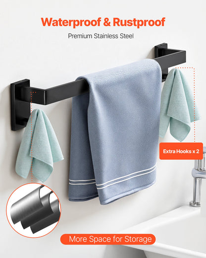 Matte Black Bathroom Hardware Set, 10-Piece Bathroom Accessories Set, 2 Stainless Steel 24-in Towel Bars, 2 Towel Racks, 4 Robe Towel Hooks, 2 Toilet Paper Holders for Bath Room, Wall Mounted