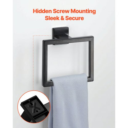 Mattsvart Badrumsbeslagset, 5 delar Badrumstillbehörsset i rostfritt stål, 24-tums handdukshängare, handduksställ, 2 badrockskrokar, toalettpappershållare, för badrum, väggmonterad |  EU