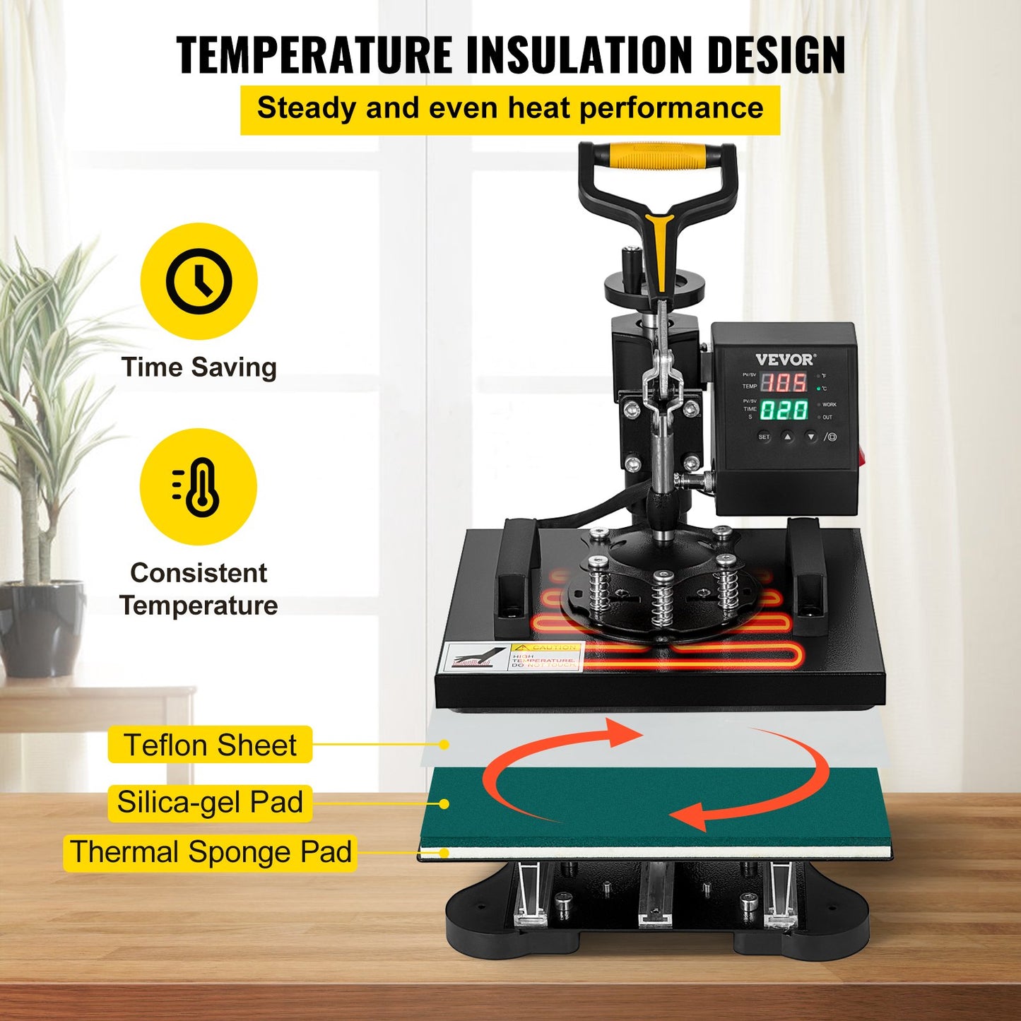 Wärmepresse, 10 x 12 Zoll/25 x 30 cm, 2-in-1-Clamshell-Sublimationstransferdrucker mit Teflonbeschichtung, digitale, präzise Wärmeregelung, Powerpress für T-Shirts, Hüte und Kappen