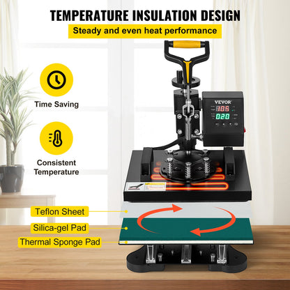 Wärmepresse, 10 x 12 Zoll/25 x 30 cm, 2-in-1-Clamshell-Sublimationstransferdrucker mit Teflonbeschichtung, digitale, präzise Wärmeregelung, Powerpress für T-Shirts, Hüte und Kappen