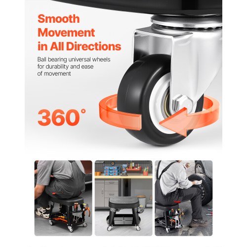 Mekanisk Pall Rolling Workshop Seat 300 lbs Last med hjul och verktygsbricka |  EU