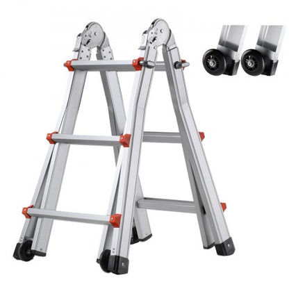 Telescoping Ladder A Frame, 9.5 FT Compact Aluminum Extension Ladder, Multi-Function Portable Collapsible RV Ladder, Telescopic Ladder for Homework Stairs Indoor Outdoor Roof, 330lb Load