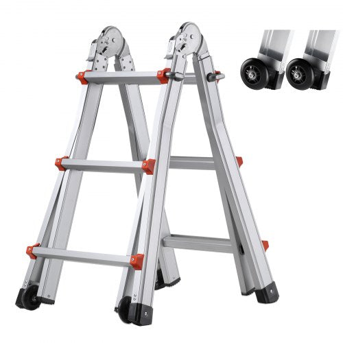 Telescoping Ladder A Frame, 9.5 FT Compact Aluminum Extension Ladder, Multi-Function Portable Collapsible RV Ladder, Telescopic Ladder for Homework Stairs Indoor Outdoor Roof, 330lb Load