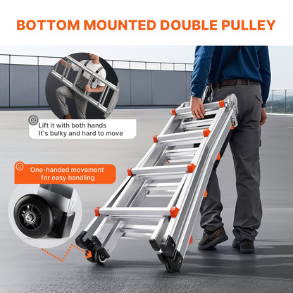 Telescoping Ladder A Frame, 15.5 FT Compact Aluminum Extension Ladder, Multi-Function Portable Collapsible RV Ladder, Telescopic Ladder for Homework Stairs Indoor Outdoor Roof, 330lb Load