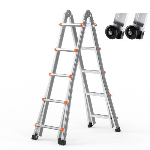 Telescoping Ladder A Frame, 17 FT Compact Aluminum Extension Ladder, Multi-Function Portable Collapsible RV Ladder, Telescopic Ladder for Homework Stairs Indoor Outdoor Roof, 330lb Load