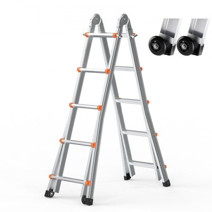 Telescoping Ladder A Frame, 17 FT Compact Aluminum Extension Ladder, Multi-Function Portable Collapsible RV Ladder, Telescopic Ladder for Homework Stairs Indoor Outdoor Roof, 330lb Load