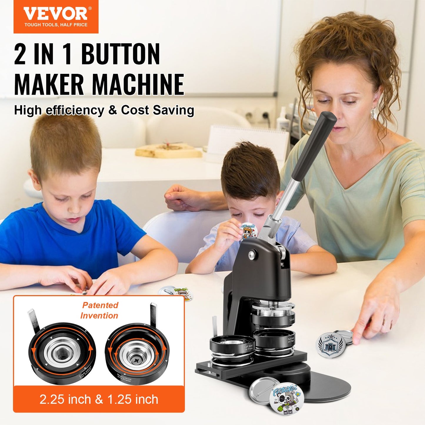 Button Maker Machine, Multiple Sizes 1.25+2.25 Inch Badge Punch Press Kit, Kids DIY Gifts Pin Maker, Button Maker Supplies with 500pcs Button Parts &amp; Circle Cutter &amp; Magic Book