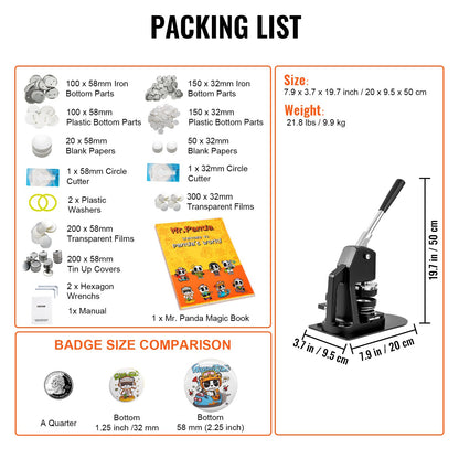 Button Maker Machine, Multiple Sizes 1.25+2.25 Inch Badge Punch Press Kit, Kids DIY Gifts Pin Maker, Button Maker Supplies with 500pcs Button Parts &amp; Circle Cutter &amp; Magic Book