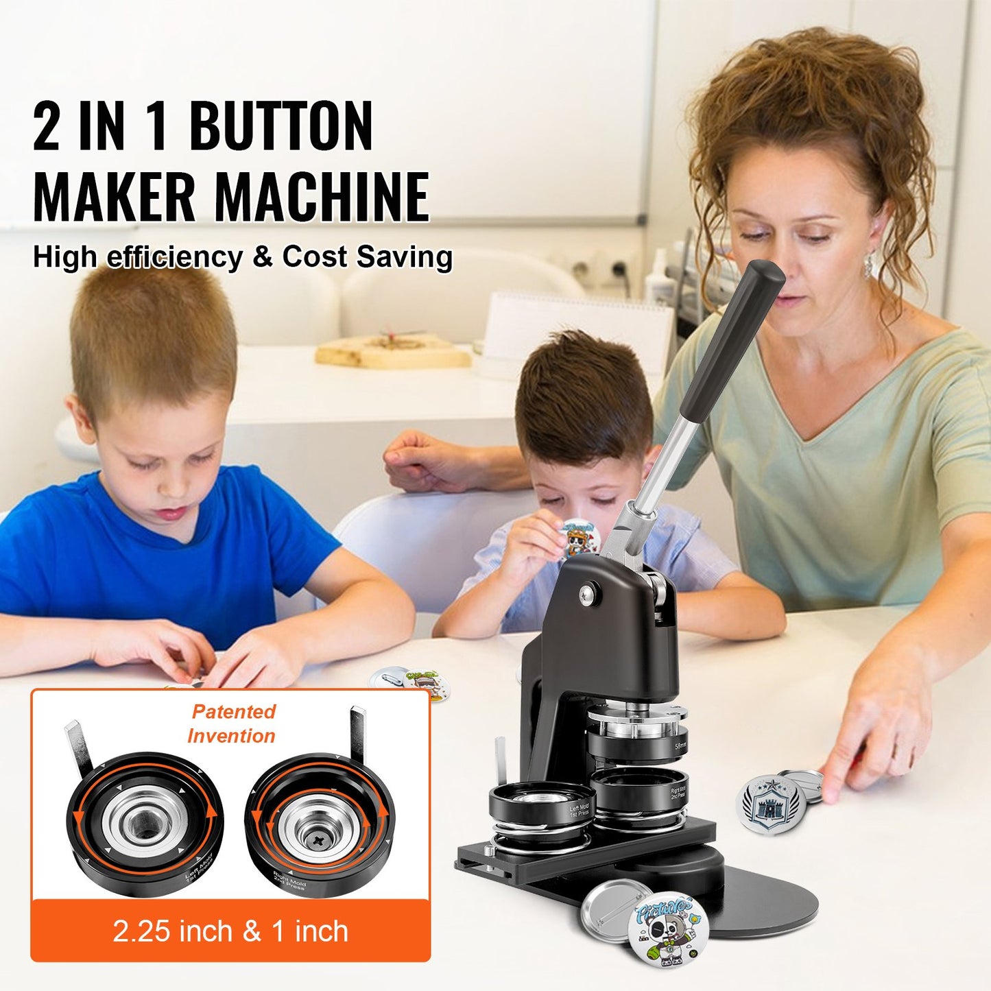 Button Maker Machine, Multiple Sizes 1+2.25 Inch Badge Punch Press Kit, Kids DIY Gifts Pin Maker, Button Making Accessories with 500pcs Button Parts &amp; Circle Cutter &amp; Magic Book