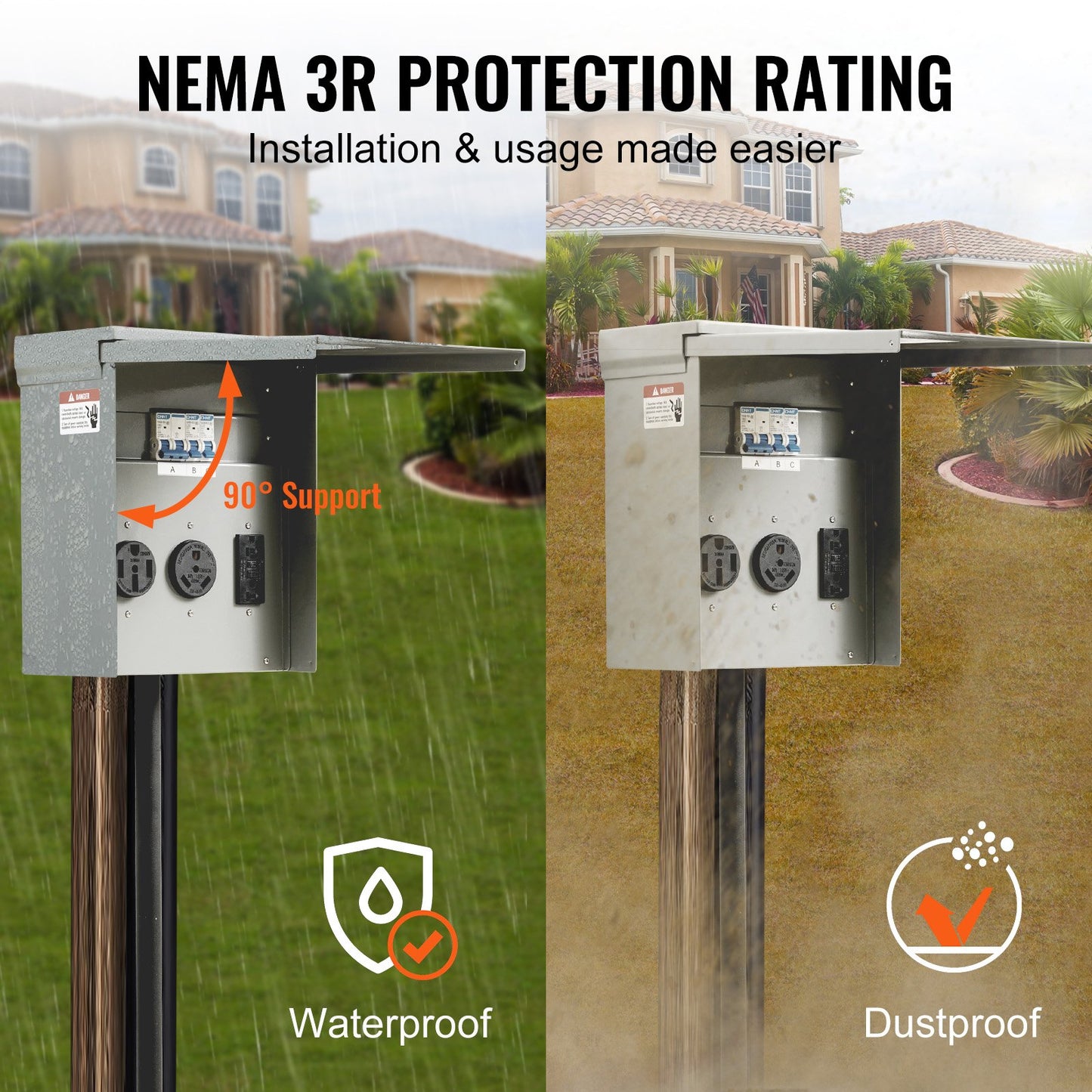 Temporary Power Outlet Panel, 125/250V, RV Power Outlet Box with a 20/30/50 Amp Receptacle Installed, NEMA 14-50R / NEMA TT-30R / 15A GFCI for RV Camper Trailer Motorhome