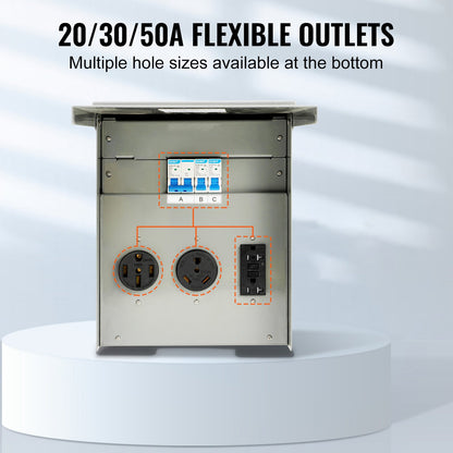 Temporary Power Outlet Panel, 125/250V, RV Power Outlet Box with a 20/30/50 Amp Receptacle Installed, NEMA 14-50R / NEMA TT-30R / 15A GFCI for RV Camper Trailer Motorhome