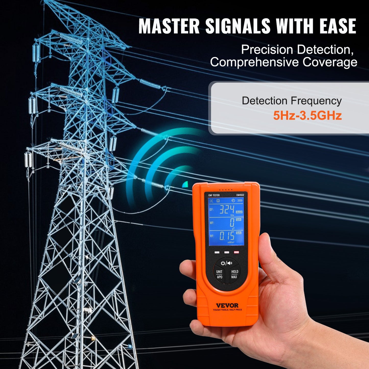 3-in-1 EMF Meter, 5Hz - 3.5GHz, Handheld Rechargeable Electromagnetic Field Radiation Detector, Digital LCD EMF Tester for EF MF RF Home Inspections Outdoor Ghost Hunting Paranormal Equipment