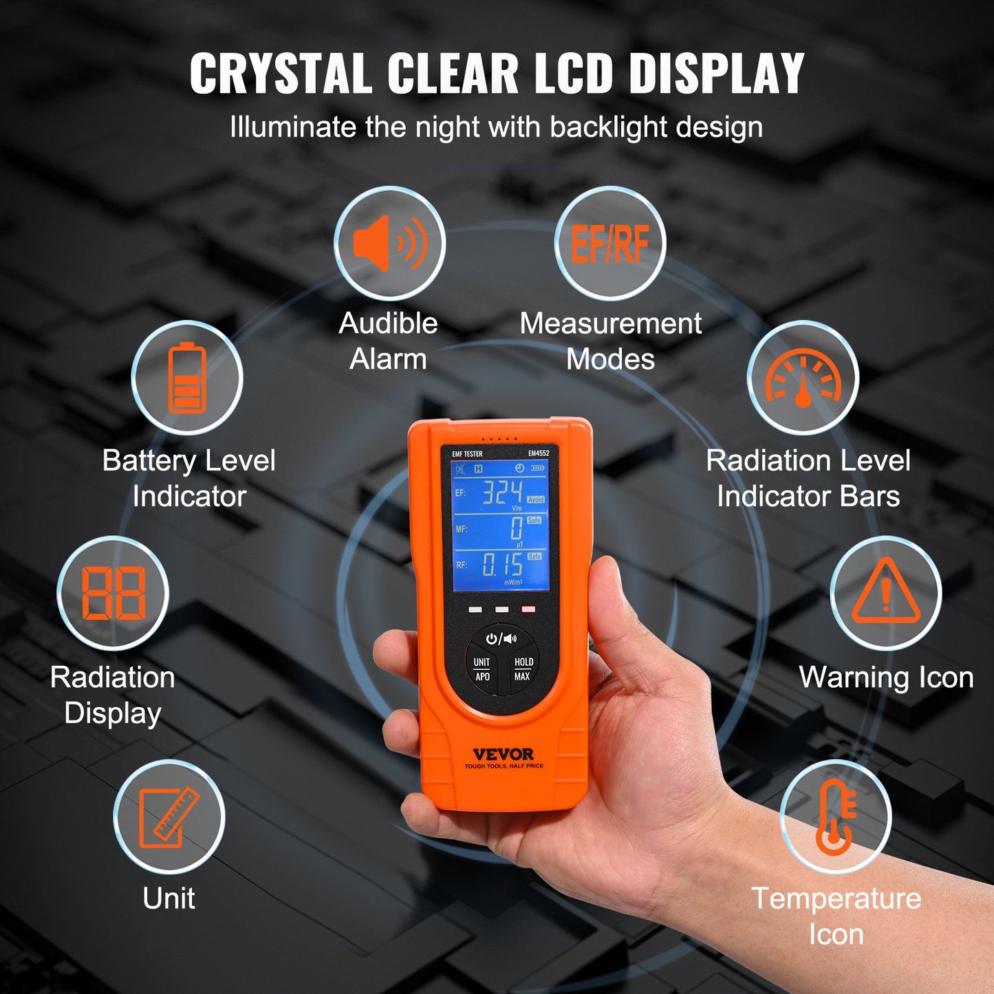 3-in-1 EMF Meter, 5Hz - 3.5GHz, Handheld Rechargeable Electromagnetic Field Radiation Detector, Digital LCD EMF Tester for EF MF RF Home Inspections Outdoor Ghost Hunting Paranormal Equipment