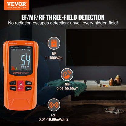 3-in-1 EMF Meter, 5Hz-6GHz, Handheld Rechargeable Electromagnetic Field Radiation Detector, Digital LCD EMF Tester for EF MF RF Home Inspections Outdoor Ghost Hunting 5G Cell Tower Temperature