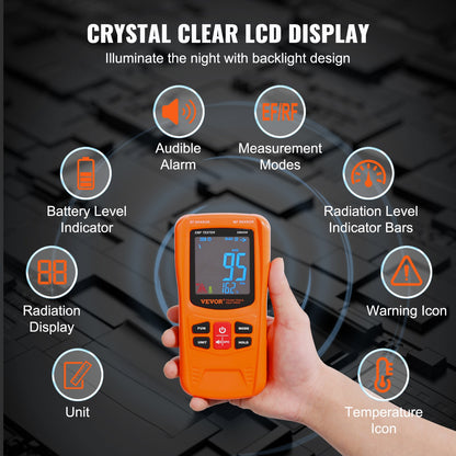 3-in-1 EMF Meter, 5Hz-6GHz, Handheld Rechargeable Electromagnetic Field Radiation Detector, Digital LCD EMF Tester for EF MF RF Home Inspections Outdoor Ghost Hunting 5G Cell Tower Temperature