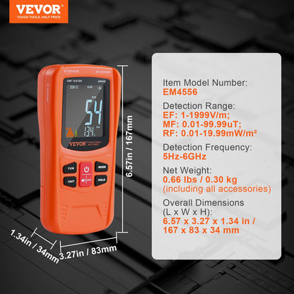 3-in-1 EMF Meter, 5Hz-6GHz, Handheld Rechargeable Electromagnetic Field Radiation Detector, Digital LCD EMF Tester for EF MF RF Home Inspections Outdoor Ghost Hunting 5G Cell Tower Temperature