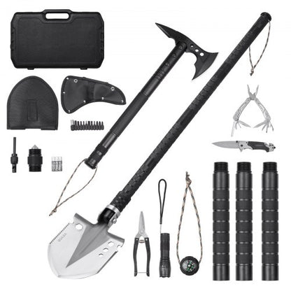 Survival Shovel Survival Axe, 28-in-1 Camping Folding Shovels with Hatchet, Stainless Steel Tactical Shovel Hatchet Combo, Multifunctional Emergency Survival Gear Equipment for Camping Hiking