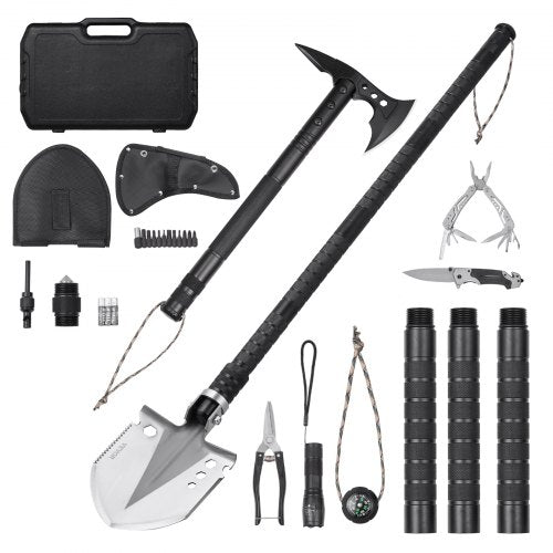Survival Shovel Survival Axe, 28-in-1 Camping Folding Shovels with Hatchet, Stainless Steel Tactical Shovel Hatchet Combo, Multifunctional Emergency Survival Gear Equipment for Camping Hiking