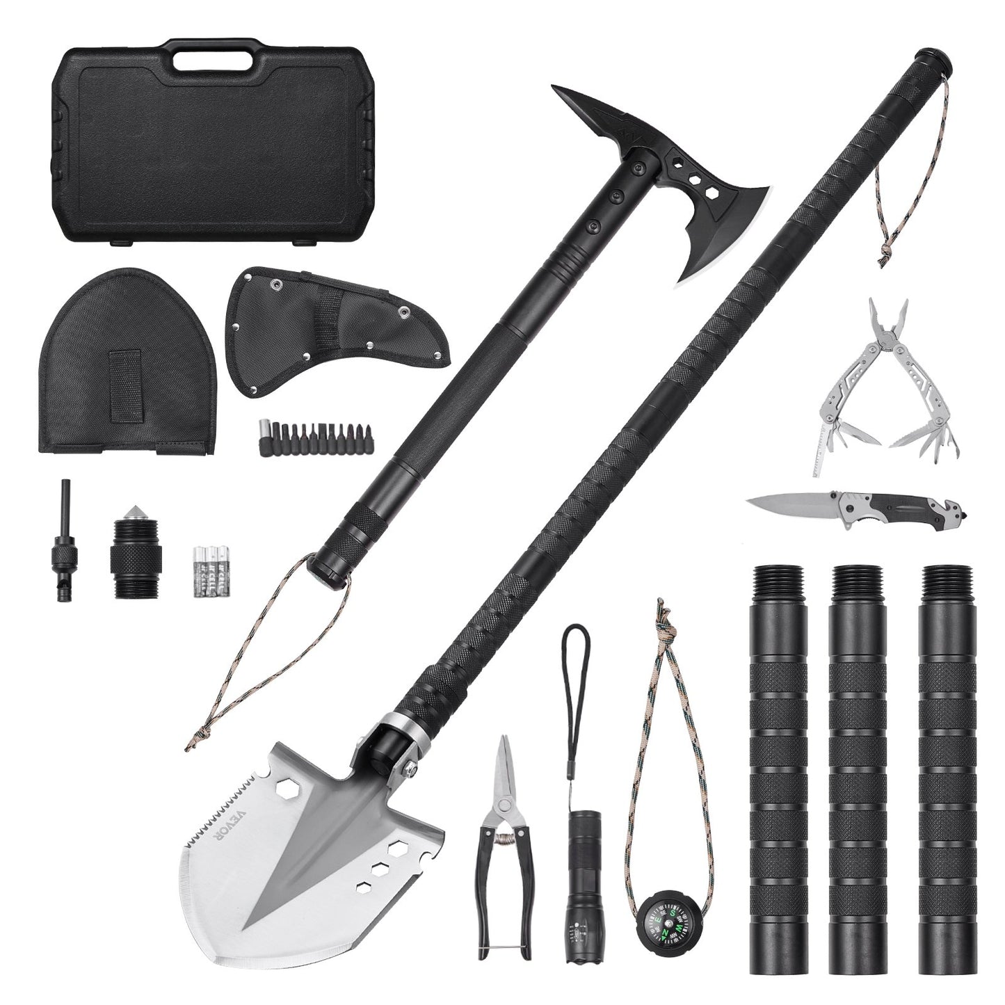 Survival Shovel Survival Axe, 28-in-1 Camping Folding Shovels with Hatchet, Stainless Steel Tactical Shovel Hatchet Combo, Multifunctional Emergency Survival Gear Equipment for Camping Hiking