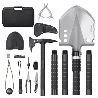Survival Shovel Survival Axe, 28-in-1 Camping Folding Shovels with Hatchet, Stainless Steel Tactical Shovel Hatchet Combo, Multifunctional Emergency Survival Gear Equipment for Camping Hiking