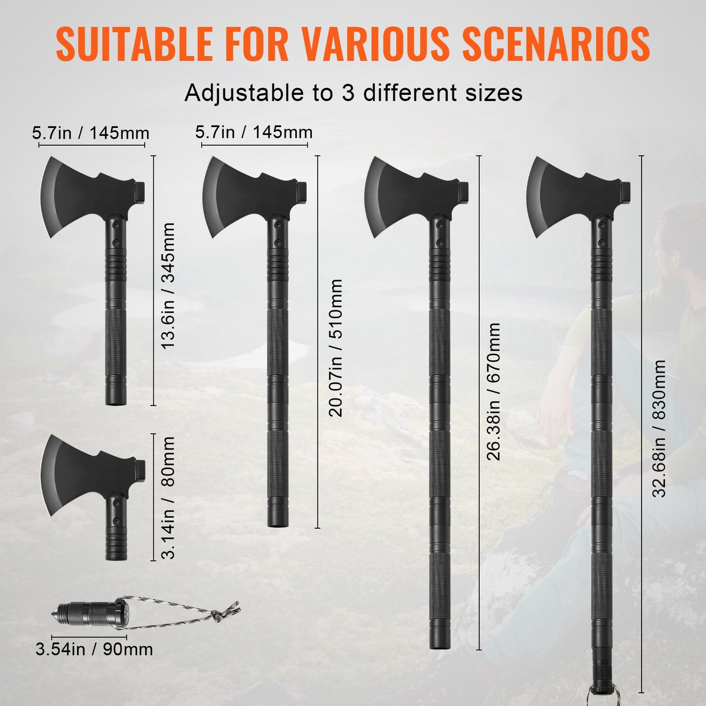 Survival Shovel Survival Axe 16-i-1 camping fällbara spadar med yxa