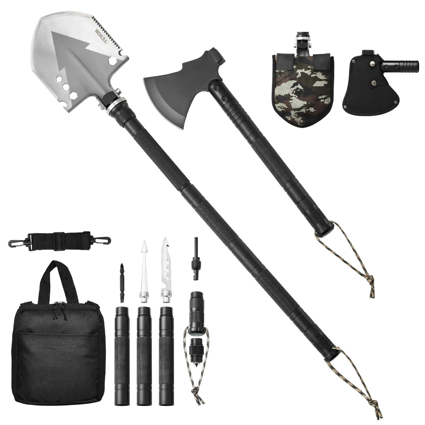 Survival Shovel Survival Axe 16-i-1 camping fällbara spadar med yxa