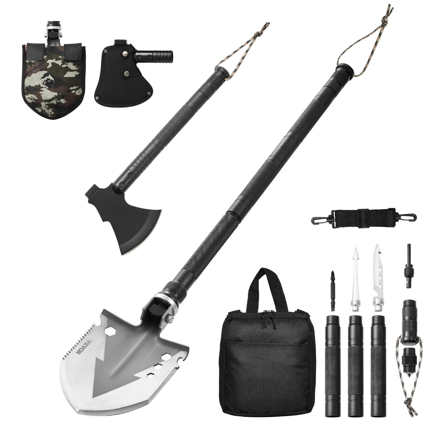 Survival Shovel Survival Axe 16-i-1 camping fällbara spadar med yxa