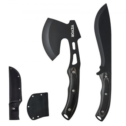Hunting Knife and Hatchet Axe Combo Set with Sheath, Fixed Blade Tactical Knife and Camping Axe, Stainless Steel Survival Knife and Camping Hatchet for Outdoor Survival Hunting Camping Adventure