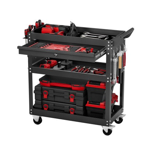 4-Tier Tool Cart on Wheels 350 lb Rolling Work Cart with Drawer and Pin Board | EU
