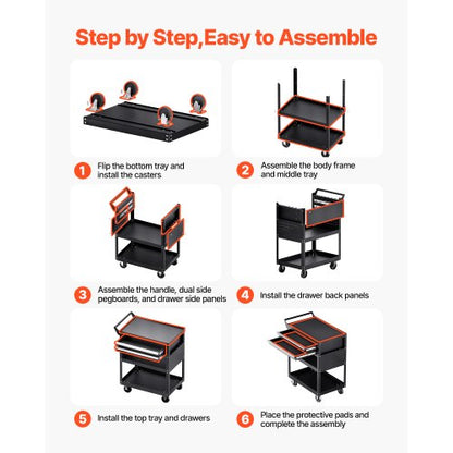 5-stufiger Werkzeugwagen auf Rädern, 400 lb, rollender Arbeitswagen mit Schublade und Pinnwand | EU