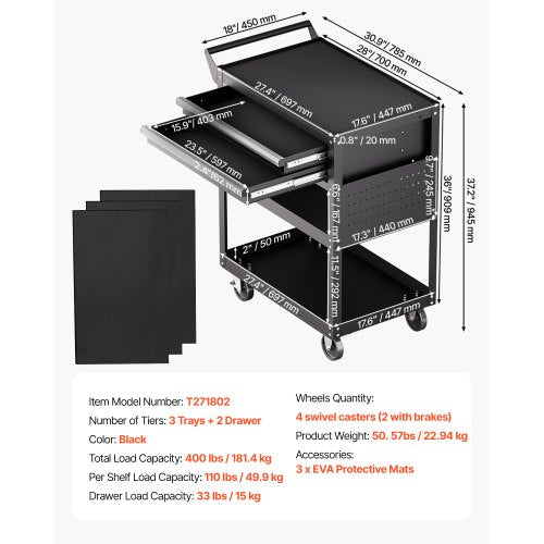 5-stufiger Werkzeugwagen auf Rädern, 400 lb, rollender Arbeitswagen mit Schublade und Pinnwand | EU
