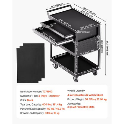 5-stufiger Werkzeugwagen auf Rädern, 400 lb, rollender Arbeitswagen mit Schublade und Pinnwand | EU