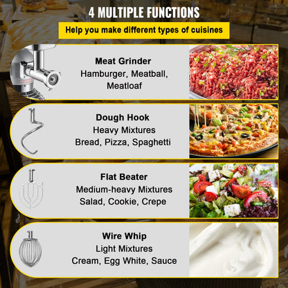 Commercial Stand Mixer, 20Qt Stainless Steel Bowl, 1100W 2 in 1 Multifunctional Electric Food Mixer with Meat Grinder & 3 Speeds, Dough Hook Whisk Beater Included, Perfect for Bakery Pizzeria