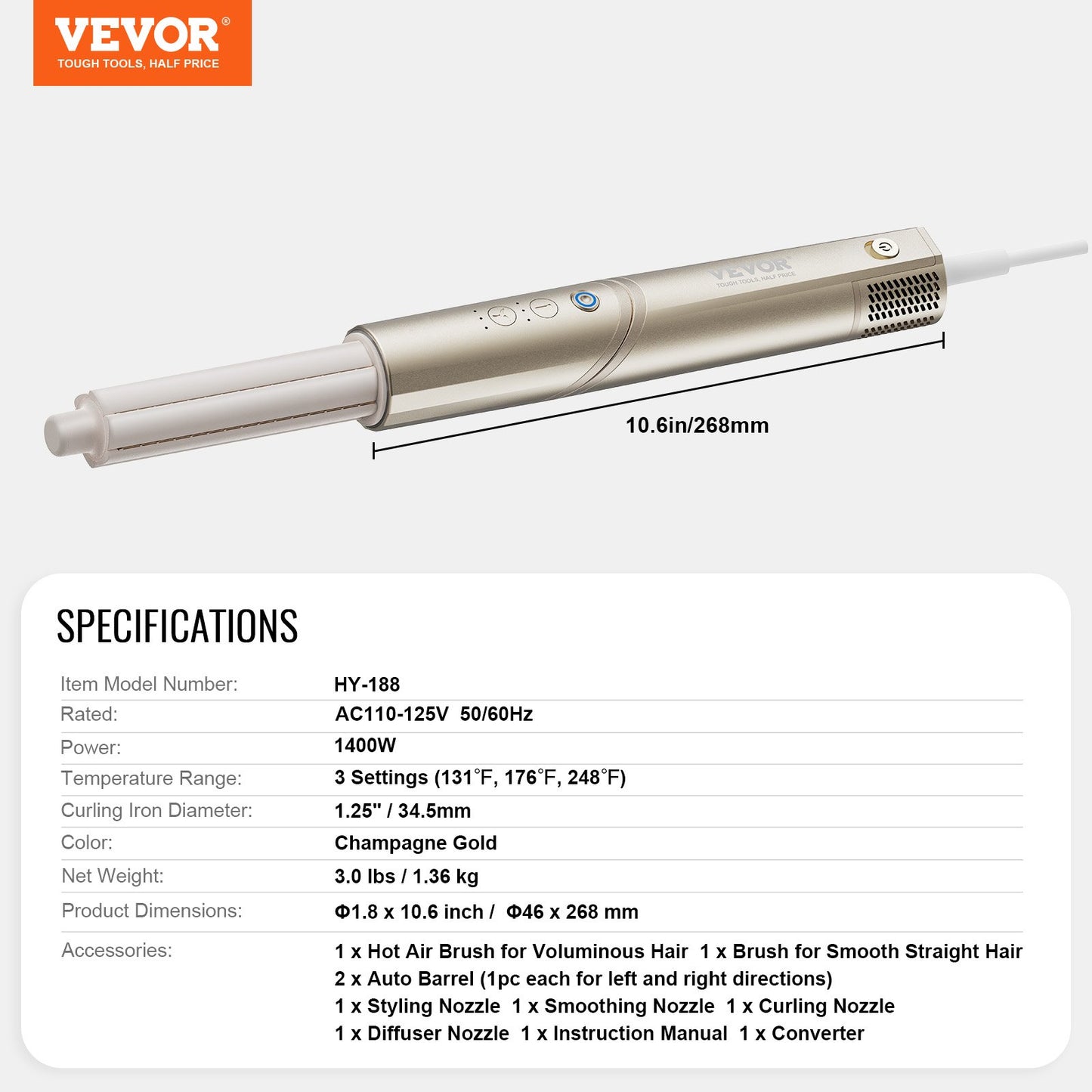 8 in 1 Curling Iron Set 1.25-inch Ceramic Hair Curling Iron All Hair Types