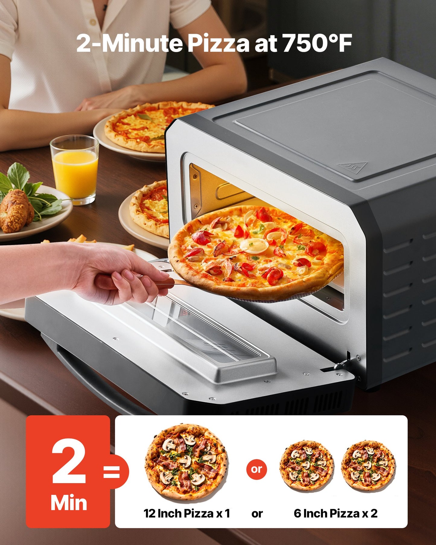Electric Pizza Oven, Smart Pizzas Maker Indoor with 5 Preset, 12-Inch Countertop Pizza Cooker w/ Touch Srceen, 750℉ Max Temp, 2-Min Rpaid Baking Oven Thin & Crispy, Neapolitan, Frozen, New York
