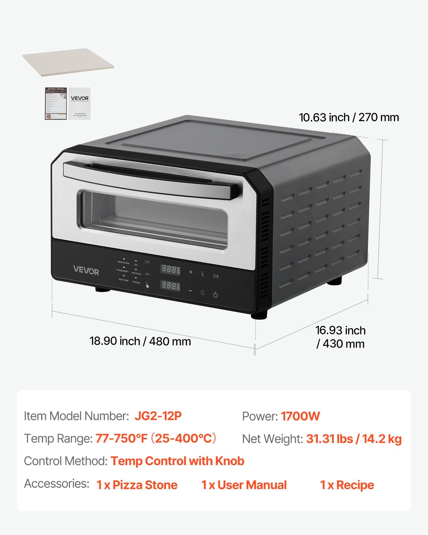 Electric Pizza Oven, Smart Pizzas Maker Indoor with 5 Preset, 12-Inch Countertop Pizza Cooker w/ Touch Srceen, 750℉ Max Temp, 2-Min Rpaid Baking Oven Thin & Crispy, Neapolitan, Frozen, New York