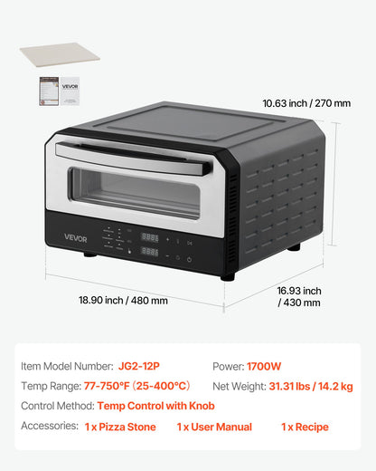 Electric Pizza Oven, Smart Pizzas Maker Indoor with 5 Preset, 12-Inch Countertop Pizza Cooker w/ Touch Srceen, 750℉ Max Temp, 2-Min Rpaid Baking Oven Thin & Crispy, Neapolitan, Frozen, New York