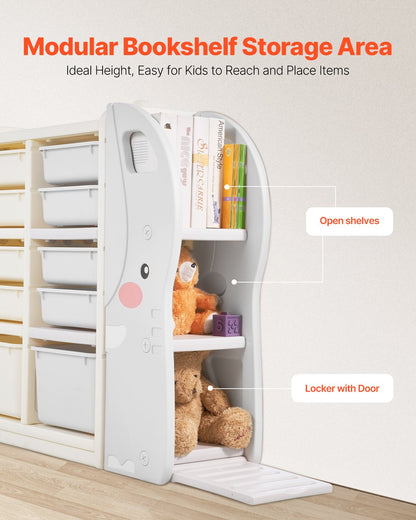 Kids Toy Storage, 4-Tier Elephant-Shape Toy Storage Organizer with 10 Plastic Movable Bins, Kids Cubby Cabinet Made from HDPE for Study Room, Bedroom, Playroom, Classroom, Nursery, Gray + Beige