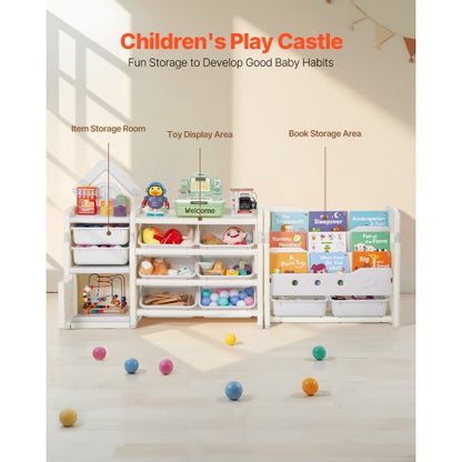 4-tier toy storage for children with bookshelf and 10 removable plastic drawers