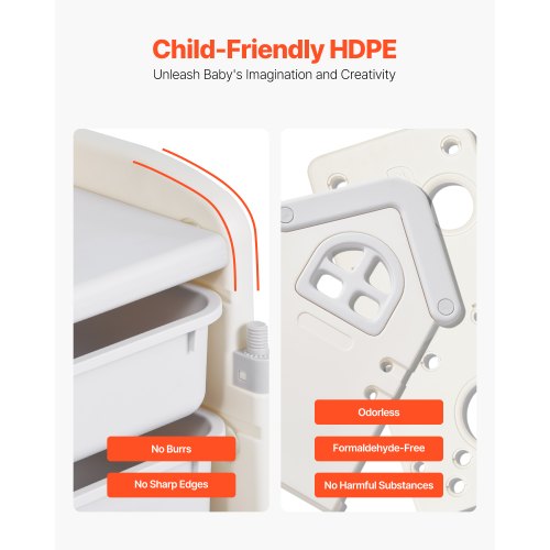 4-tier toy storage for children with bookshelf and 10 removable plastic drawers