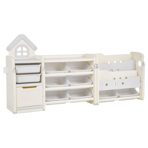 4-tier toy storage for children with bookshelf and 10 removable plastic drawers