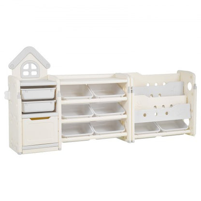4-tier toy storage for children with bookshelf and 10 removable plastic drawers