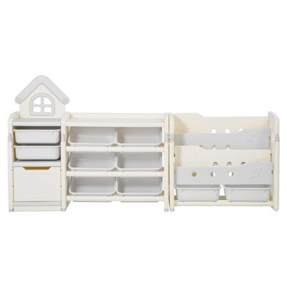 4-tier toy storage for children with bookshelf and 10 removable plastic drawers