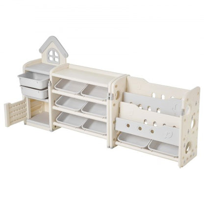 4-tier toy storage for children with bookshelf and 10 removable plastic drawers