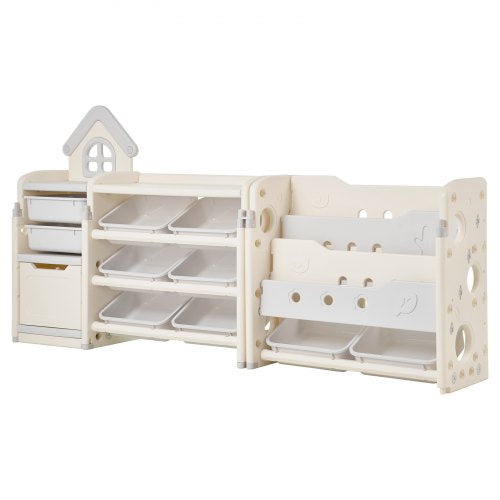 4-tier toy storage for children with bookshelf and 10 removable plastic drawers