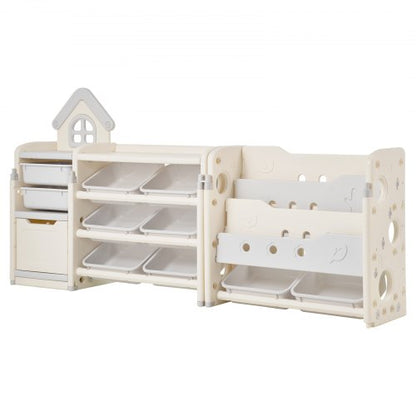 4-tier toy storage for children with bookshelf and 10 removable plastic drawers