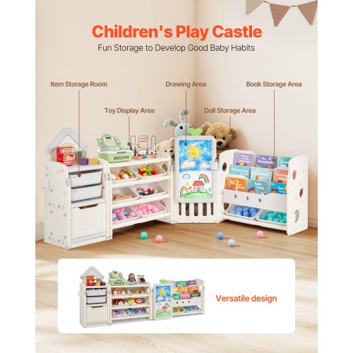 Kinderspielzeug-Aufbewahrungs- und Bücherregal mit 10 herausnehmbaren Kunststoffschubladen und Zeichenbrett